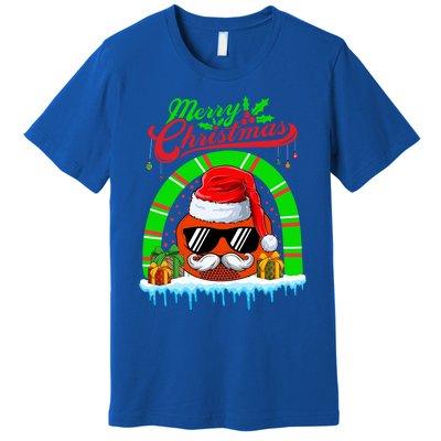 Merry Christmas Santa Ice Hockey Ball Mustache Sunglasses Funny Gift Premium T-Shirt