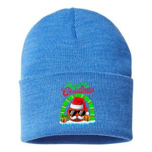 Merry Christmas Santa Ice Hockey Ball Mustache Sunglasses Funny Gift Sustainable Knit Beanie