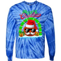 Merry Christmas Santa Ice Hockey Ball Mustache Sunglasses Funny Gift Tie-Dye Long Sleeve Shirt