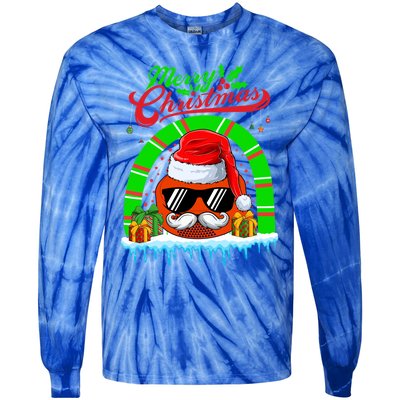 Merry Christmas Santa Ice Hockey Ball Mustache Sunglasses Funny Gift Tie-Dye Long Sleeve Shirt