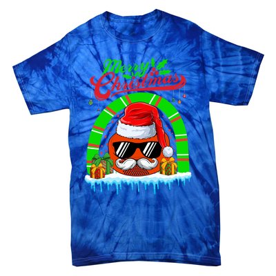 Merry Christmas Santa Ice Hockey Ball Mustache Sunglasses Funny Gift Tie-Dye T-Shirt