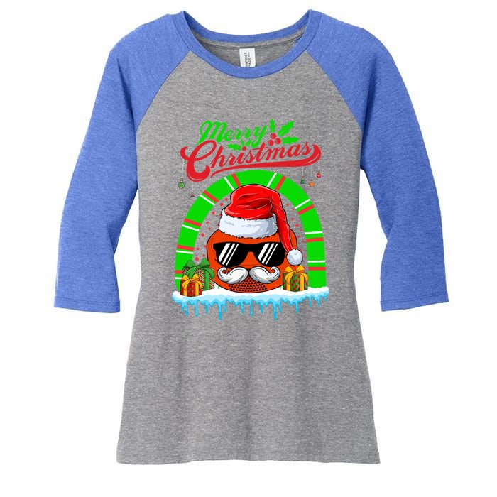 Merry Christmas Santa Ice Hockey Ball Mustache Sunglasses Funny Gift Women's Tri-Blend 3/4-Sleeve Raglan Shirt