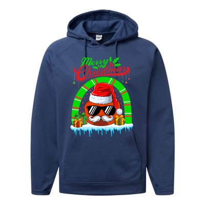 Merry Christmas Santa Ice Hockey Ball Mustache Sunglasses Funny Gift Performance Fleece Hoodie