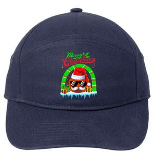 Merry Christmas Santa Ice Hockey Ball Mustache Sunglasses Funny Gift 7-Panel Snapback Hat