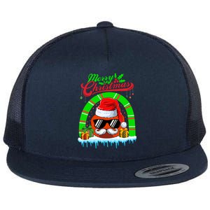 Merry Christmas Santa Ice Hockey Ball Mustache Sunglasses Funny Gift Flat Bill Trucker Hat