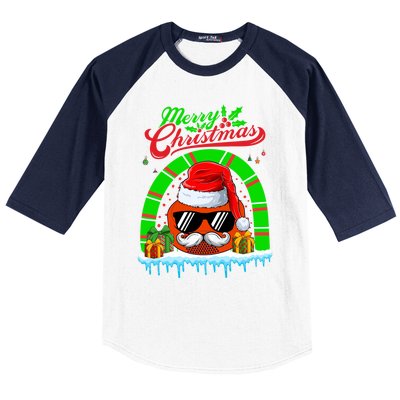 Merry Christmas Santa Ice Hockey Ball Mustache Sunglasses Funny Gift Baseball Sleeve Shirt