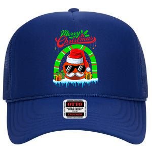 Merry Christmas Santa Ice Hockey Ball Mustache Sunglasses Funny Gift High Crown Mesh Back Trucker Hat