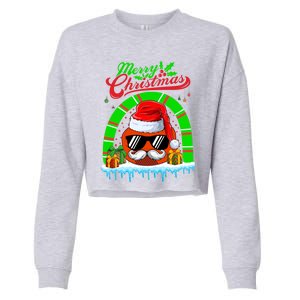 Merry Christmas Santa Ice Hockey Ball Mustache Sunglasses Funny Gift Cropped Pullover Crew