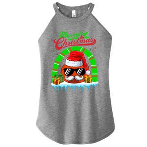 Merry Christmas Santa Ice Hockey Ball Mustache Sunglasses Funny Gift Women's Perfect Tri Rocker Tank