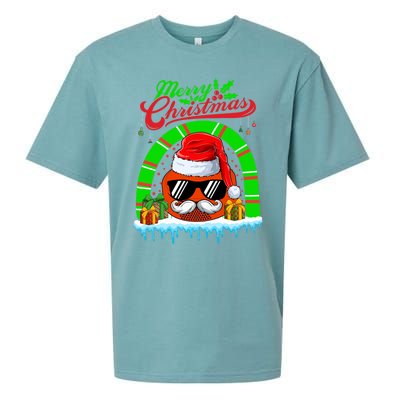 Merry Christmas Santa Ice Hockey Ball Mustache Sunglasses Funny Gift Sueded Cloud Jersey T-Shirt