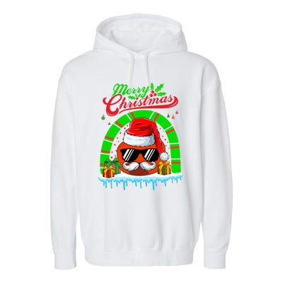 Merry Christmas Santa Ice Hockey Ball Mustache Sunglasses Funny Gift Garment-Dyed Fleece Hoodie