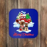 Merry Christmas Santa Yorkshire Terrier Dog Christmas Gift Coaster