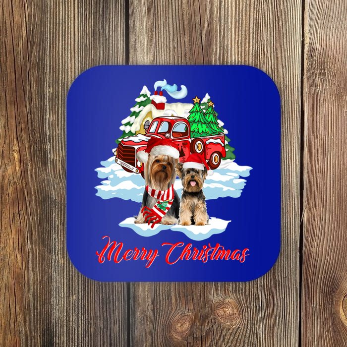 Merry Christmas Santa Yorkshire Terrier Dog Christmas Gift Coaster