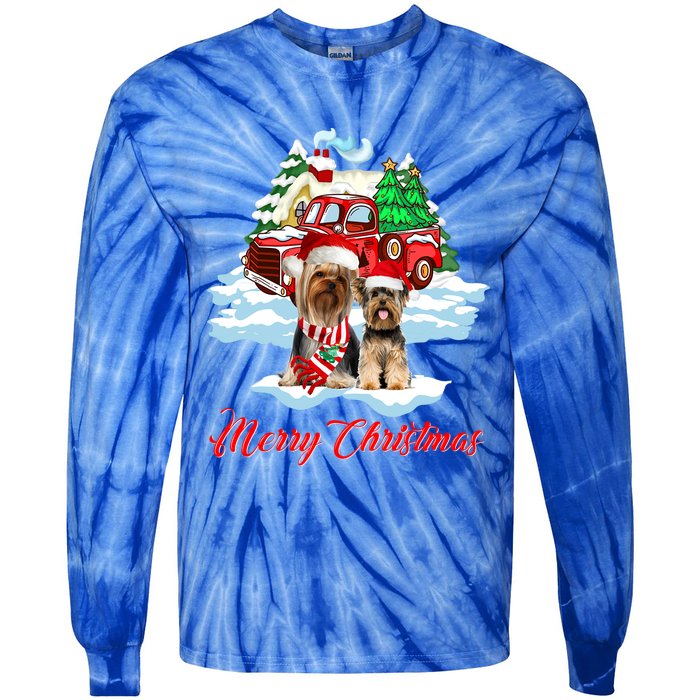 Merry Christmas Santa Yorkshire Terrier Dog Christmas Gift Tie-Dye Long Sleeve Shirt