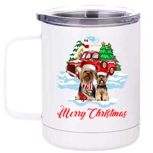 Merry Christmas Santa Yorkshire Terrier Dog Christmas Gift 12 oz Stainless Steel Tumbler Cup