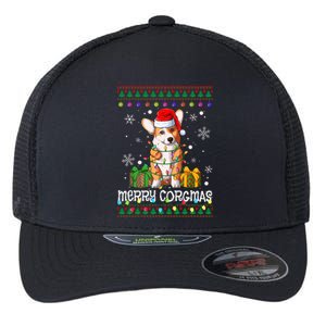 Merry Corgmas Santa Corgi Xmas Lights Ugly Christmas Sweater Gift Flexfit Unipanel Trucker Cap