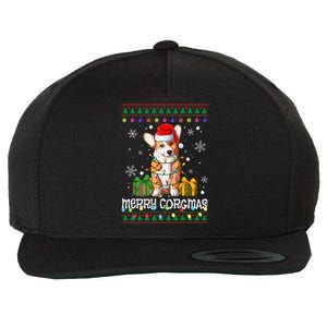 Merry Corgmas Santa Corgi Xmas Lights Ugly Christmas Sweater Gift Wool Snapback Cap