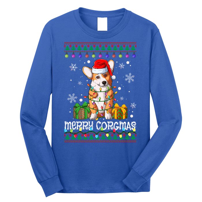 Merry Corgmas Santa Corgi Xmas Lights Ugly Christmas Sweater Gift Long Sleeve Shirt