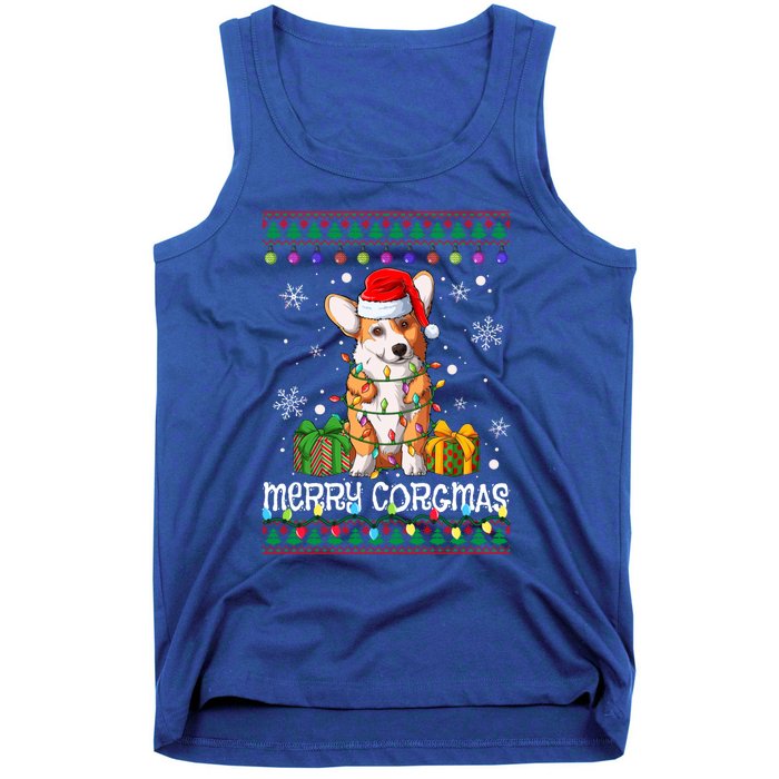 Merry Corgmas Santa Corgi Xmas Lights Ugly Christmas Sweater Gift Tank Top