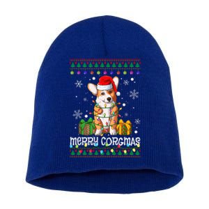 Merry Corgmas Santa Corgi Xmas Lights Ugly Christmas Sweater Gift Short Acrylic Beanie