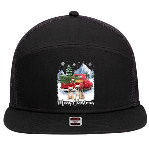 Merry Christmas Santa French Bulldog Red Truck Xmas Tree Cute Gift 7 Panel Mesh Trucker Snapback Hat