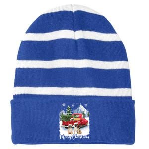 Merry Christmas Santa French Bulldog Red Truck Xmas Tree Cute Gift Striped Beanie with Solid Band