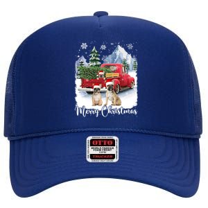 Merry Christmas Santa French Bulldog Red Truck Xmas Tree Cute Gift High Crown Mesh Back Trucker Hat