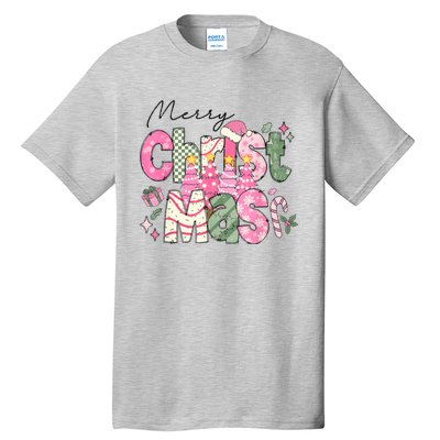 Merry Christmas Santa Hat Xmas Tree Cake Tall T-Shirt