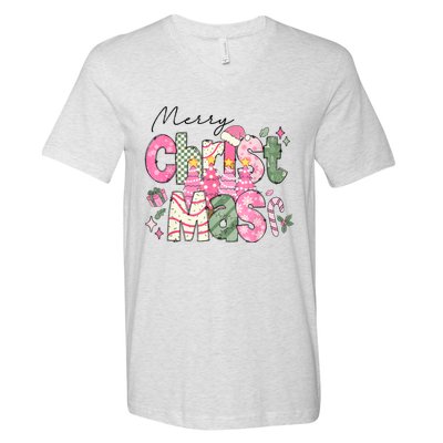 Merry Christmas Santa Hat Xmas Tree Cake V-Neck T-Shirt