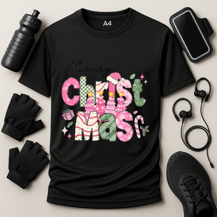 Merry Christmas Santa Hat Xmas Tree Cake Performance Shirt