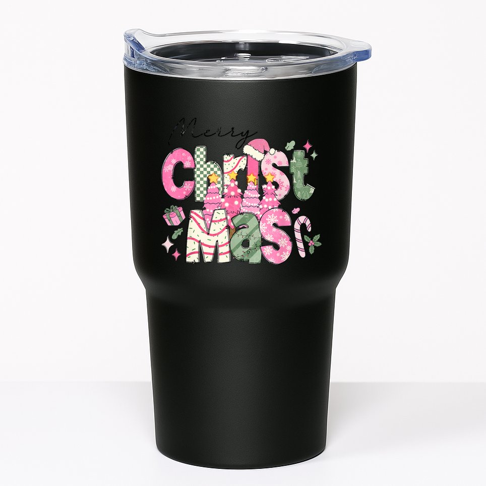 Merry Christmas Santa Hat Xmas Tree Cake Tumbler