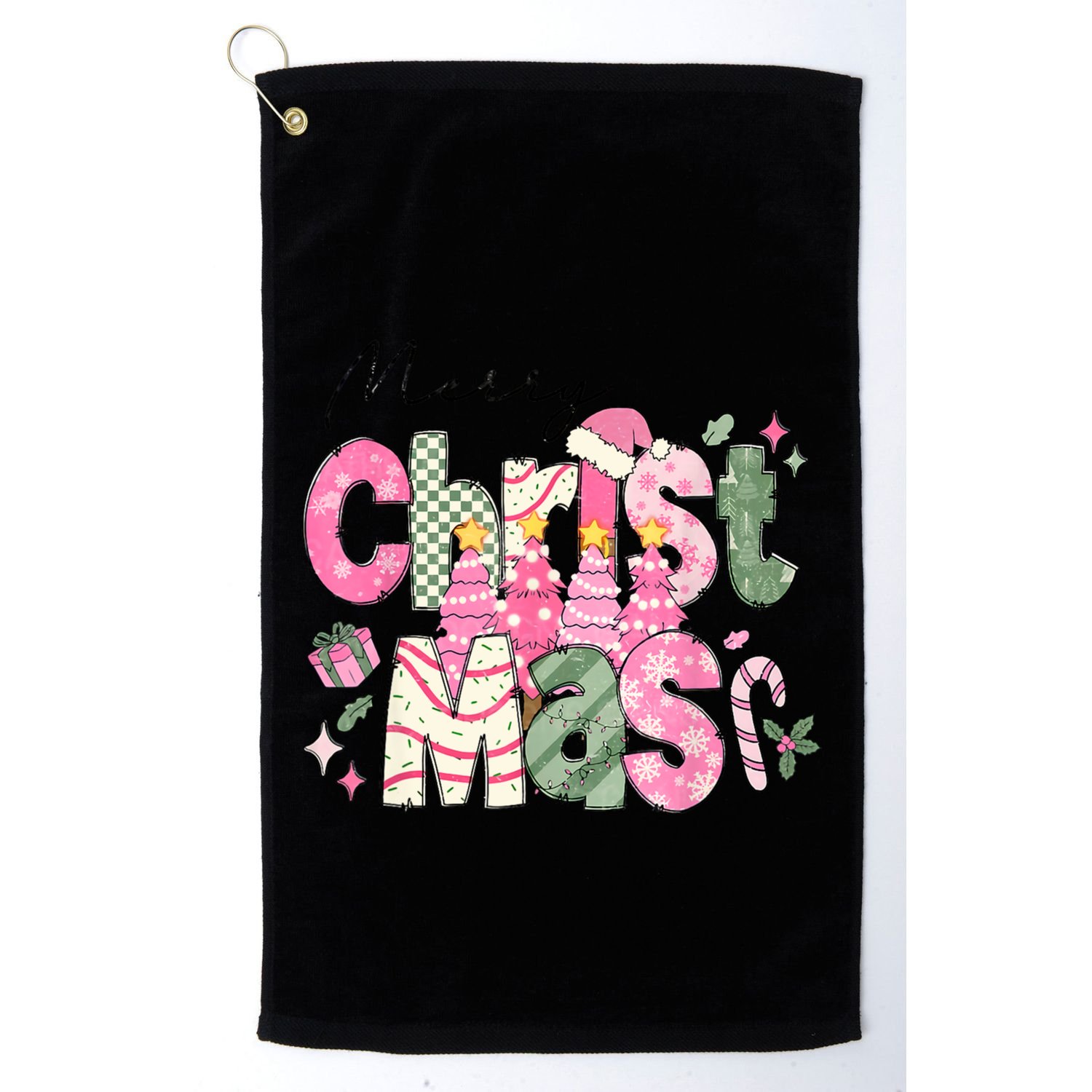 Merry Christmas Santa Hat Xmas Tree Cake Golf Towel