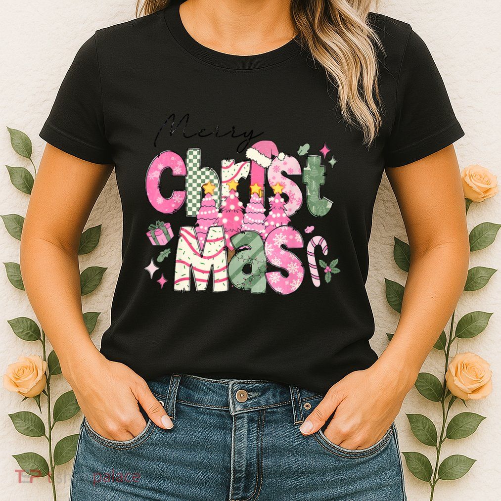 Merry Christmas Santa Hat Xmas Tree Cake Womens T-Shirt