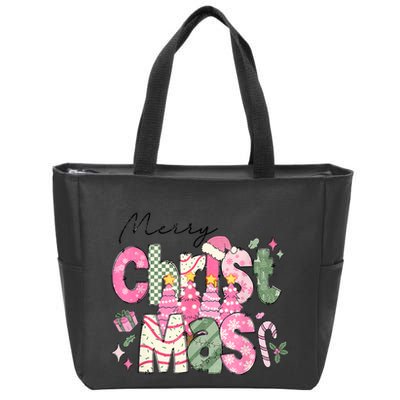 Merry Christmas Santa Hat Xmas Tree Cake Zip Tote Bag