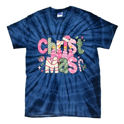 Merry Christmas Santa Hat Xmas Tree Cake Tie-Dye T-Shirt