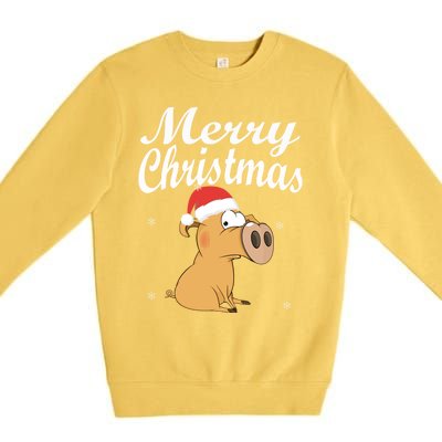 Merry Christmas Santa Hat Pig New Year Gift Idea Meaningful Gift Premium Crewneck Sweatshirt