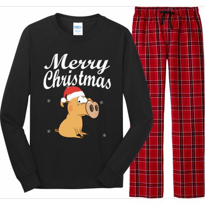 Merry Christmas Santa Hat Pig New Year Gift Idea Meaningful Gift Long Sleeve Pajama Set