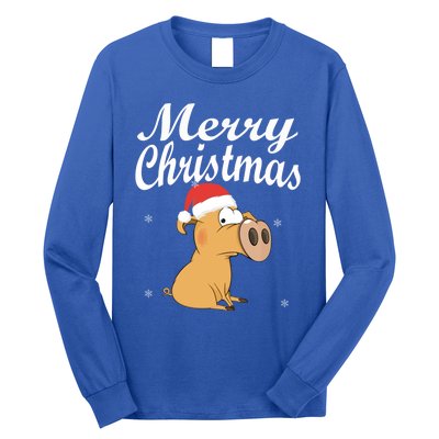 Merry Christmas Santa Hat Pig New Year Gift Idea Meaningful Gift Long Sleeve Shirt