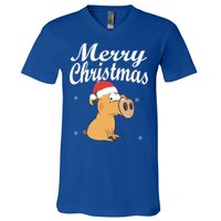 Merry Christmas Santa Hat Pig New Year Gift Idea Meaningful Gift V-Neck T-Shirt