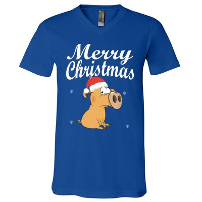 Merry Christmas Santa Hat Pig New Year Gift Idea Meaningful Gift V-Neck T-Shirt