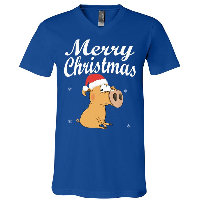 Merry Christmas Santa Hat Pig New Year Gift Idea Meaningful Gift V-Neck T-Shirt