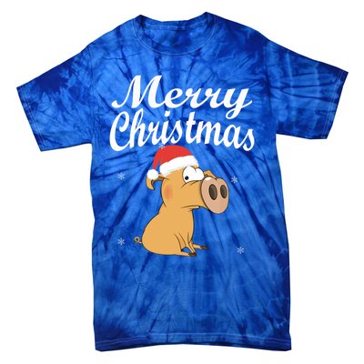 Merry Christmas Santa Hat Pig New Year Gift Idea Meaningful Gift Tie-Dye T-Shirt