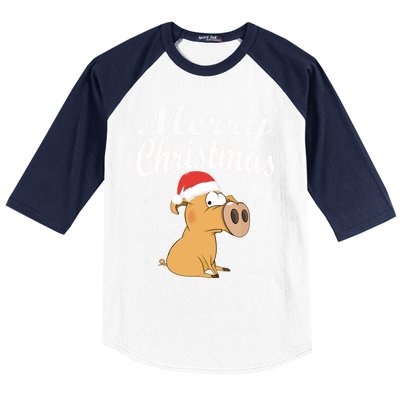 Merry Christmas Santa Hat Pig New Year Gift Idea Meaningful Gift Baseball Sleeve Shirt