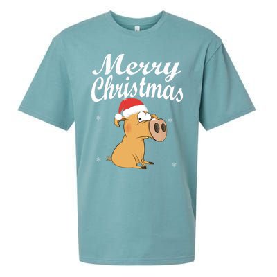 Merry Christmas Santa Hat Pig New Year Gift Idea Meaningful Gift Sueded Cloud Jersey T-Shirt