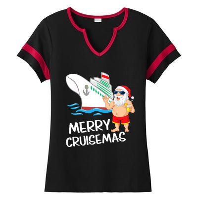 Merry Cruisemas Santa Claus Christmas Family Cruise Graphic Ladies Halftime Notch Neck Tee