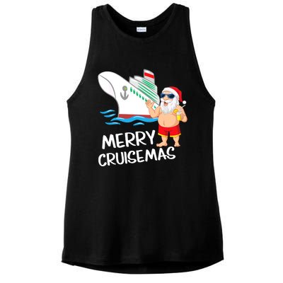 Merry Cruisemas Santa Claus Christmas Family Cruise Graphic Ladies PosiCharge Tri-Blend Wicking Tank