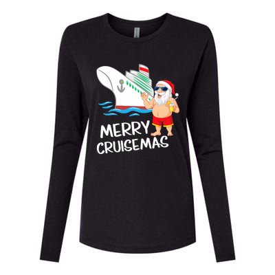 Merry Cruisemas Santa Claus Christmas Family Cruise Graphic Womens Cotton Relaxed Long Sleeve T-Shirt