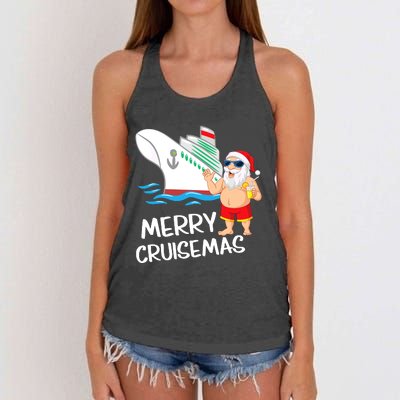 Merry Cruisemas Santa Claus Christmas Family Cruise Graphic Women's Knotted Racerback Tank