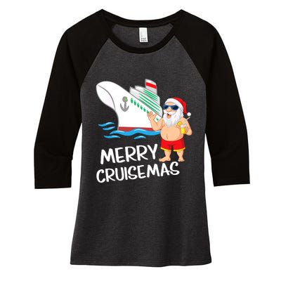 Merry Cruisemas Santa Claus Christmas Family Cruise Graphic Women's Tri-Blend 3/4-Sleeve Raglan Shirt