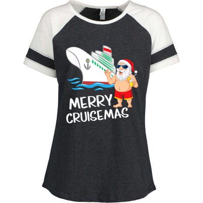 Merry Cruisemas Santa Claus Christmas Family Cruise Graphic Enza Ladies Jersey Colorblock Tee